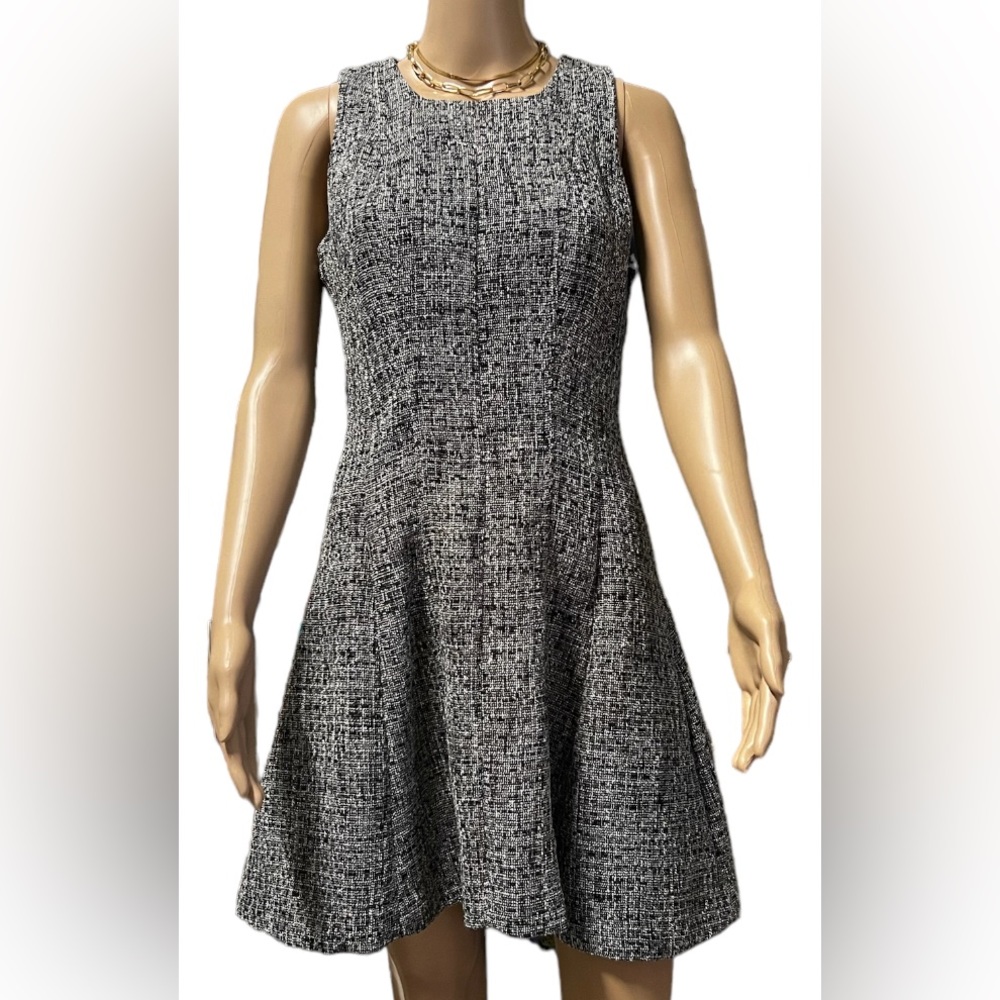 Banana Republic NWT Black White Fit & Flare Mini Dress Tweed Style Sleev…